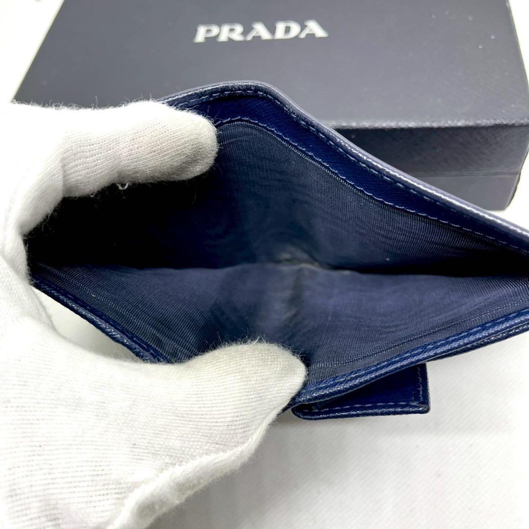 ◆入手困難◆PRADA 二つ折り財布 メタルロゴ サフィアーノ ネイビー