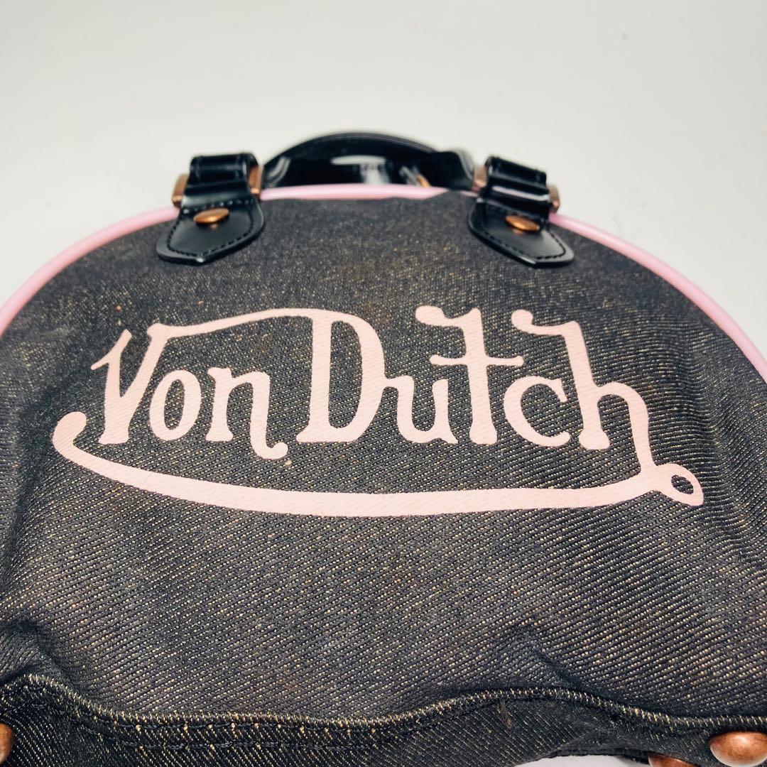 【美品】Von Dutch キャンバス　ミニボストンバッグ ブラック　ピンク