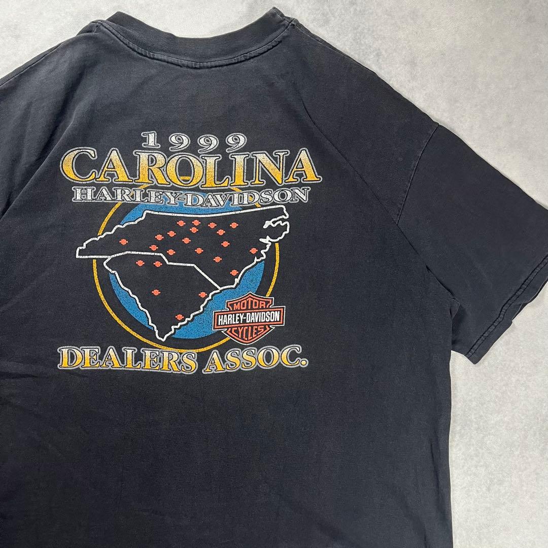 90s ハーレーダビッドソン フェードブラック プリントTシャツ ハーレーt
