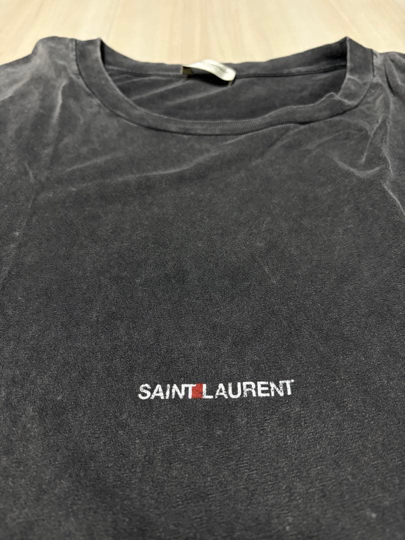 SAINT LAURENT 黒 ダメージ加工ロゴTシャツ