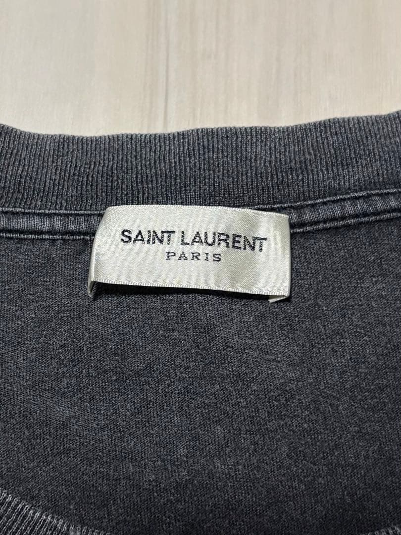SAINT LAURENT 黒 ダメージ加工ロゴTシャツ