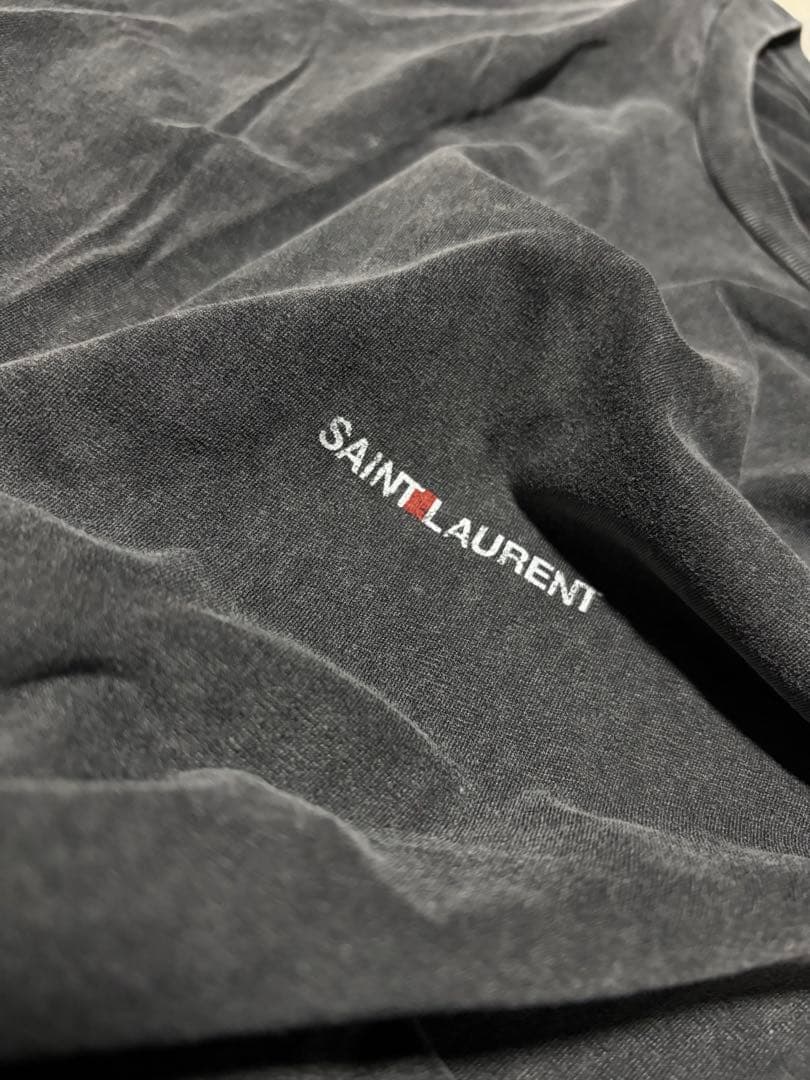 SAINT LAURENT 黒 ダメージ加工ロゴTシャツ