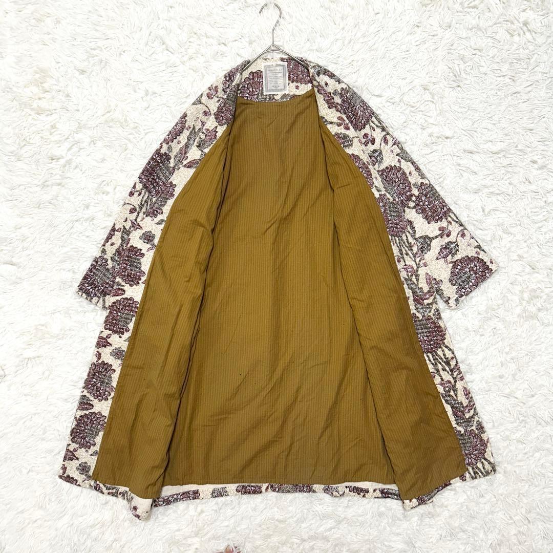 美品✨ビアズリー ジャガード ツイードコート 花柄 ノーカラー
