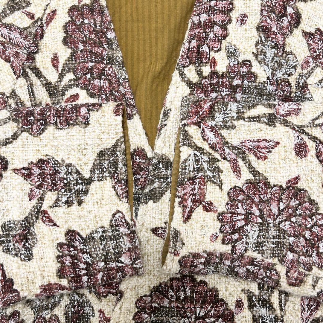 美品✨ビアズリー ジャガード ツイードコート 花柄 ノーカラー