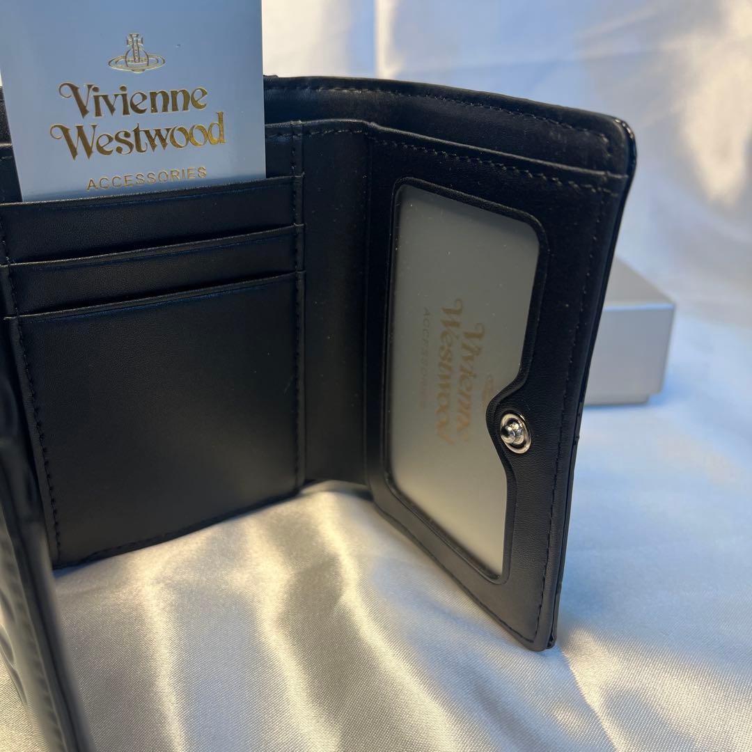 新品 Vivienne Westwood エナメル黒 三つ折り財布 バレンタイン