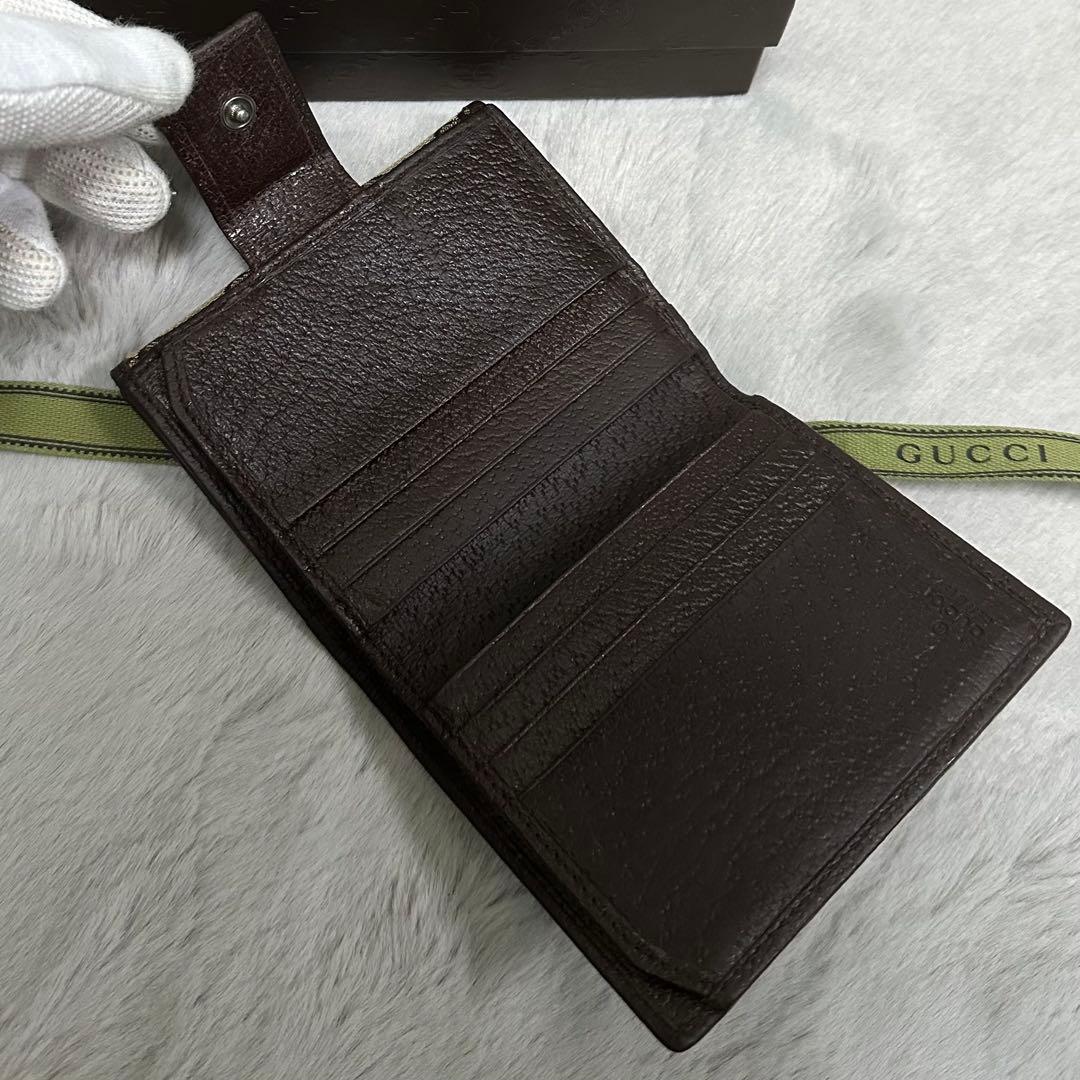 GUCCI グッチ　折り財布　キャンバス　メタルロゴ　GG ブラウン