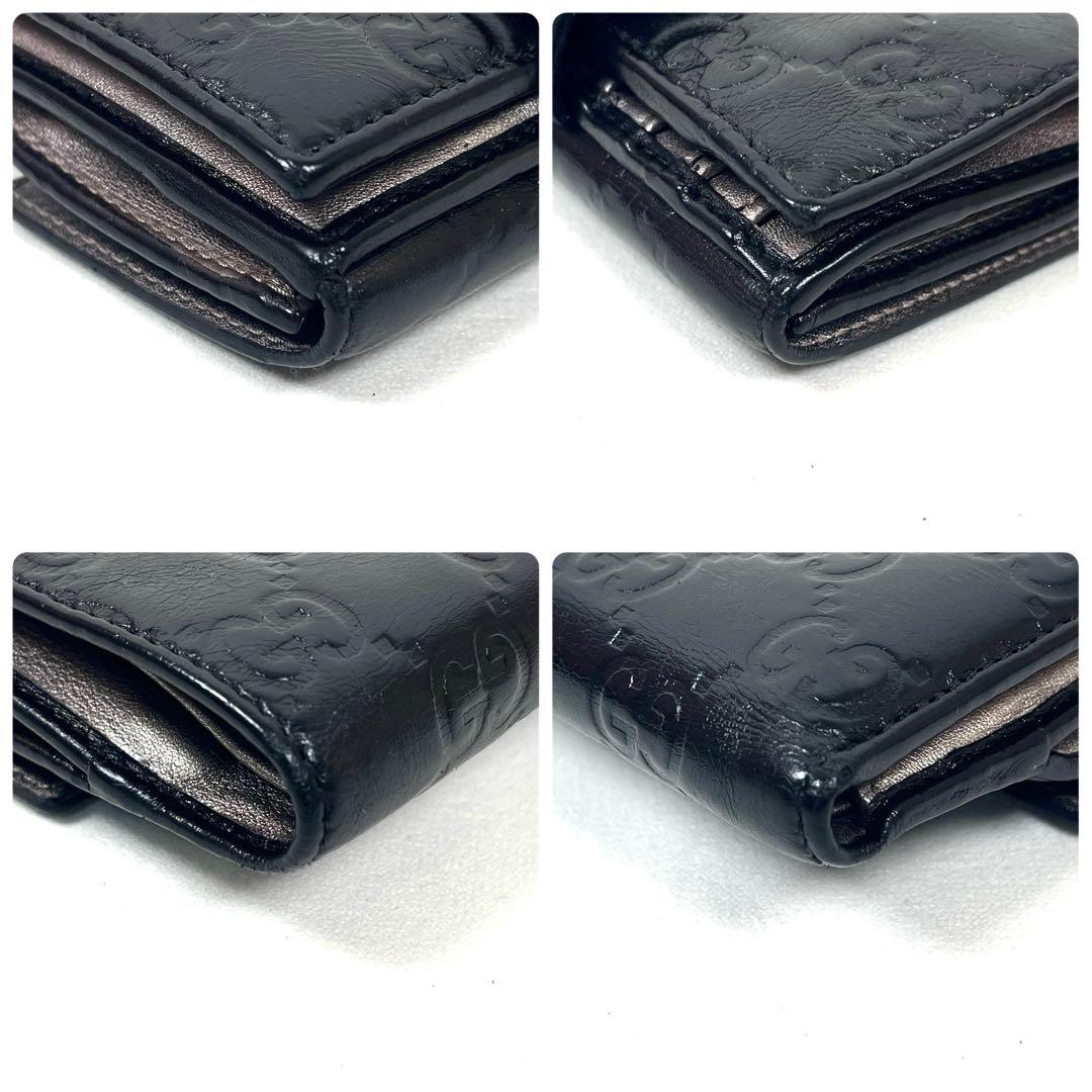 グッチ　折り財布　ハートロゴプレート　GGシマレザー　総柄エンボス　コンパクト