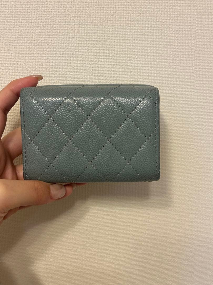 CHANEL スモールフラップウォレット　 ブルーグレー　マトラッセ三つ折り財布