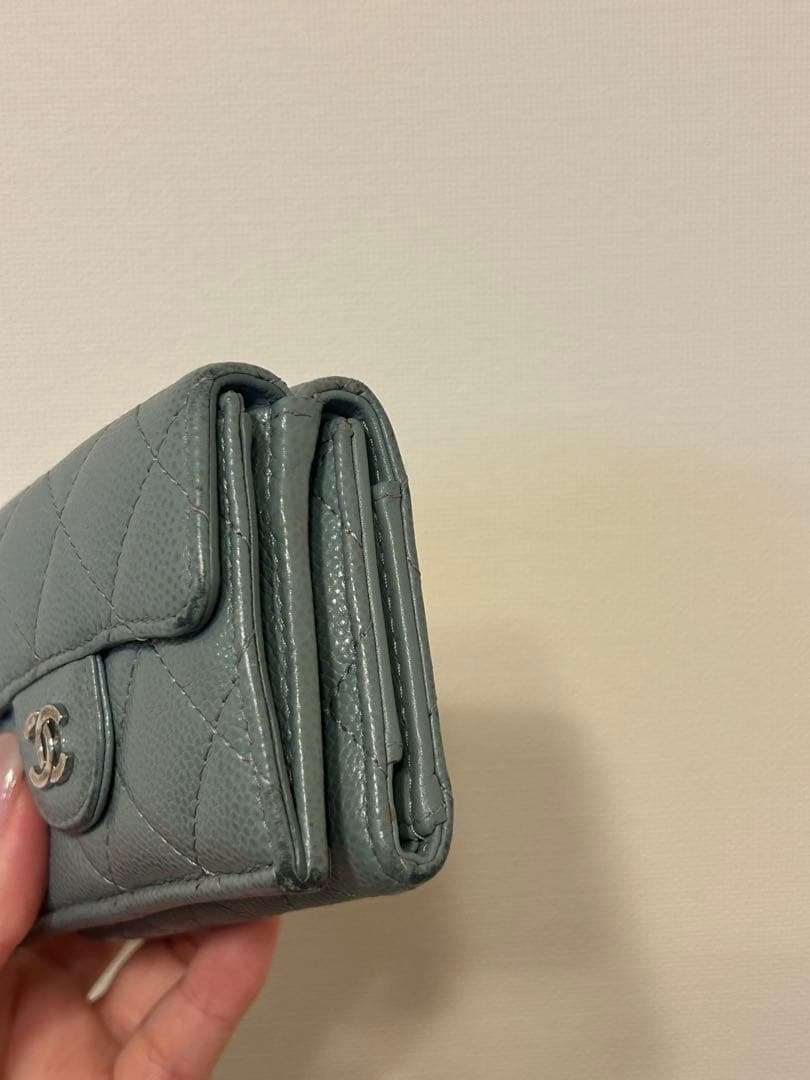 CHANEL スモールフラップウォレット　 ブルーグレー　マトラッセ三つ折り財布