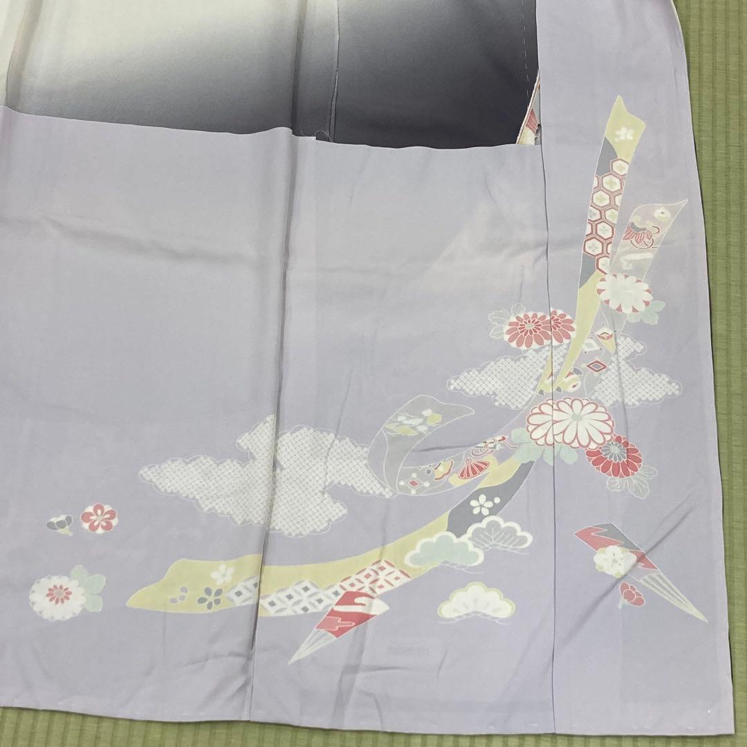 ☆未仕立て☆正絹　B級品ヤケ有り　リメイク　グレー系振袖