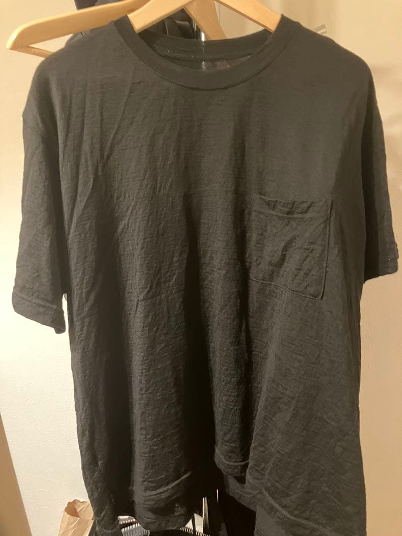 山と道　100% ライトメリノPocket T-shirt ブラック XLサイズ