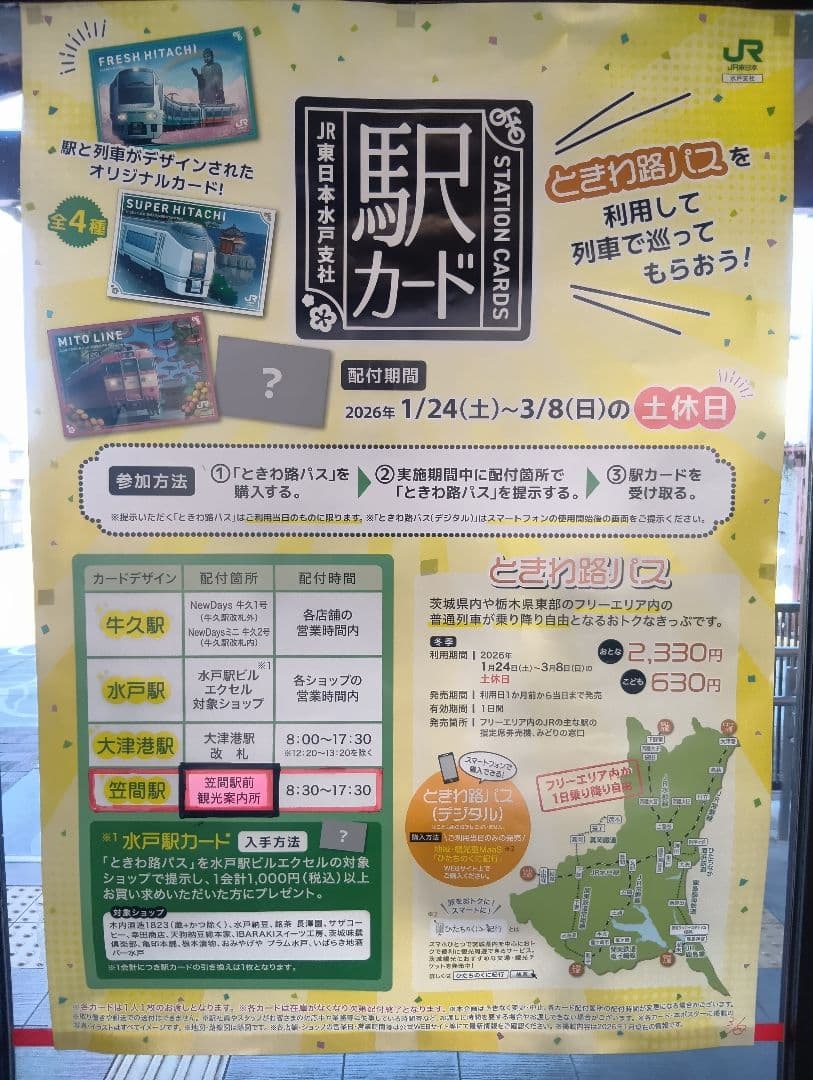 駅カード 4枚セット　ときわ路パス　鉄道カード　レジェンドトレイン
