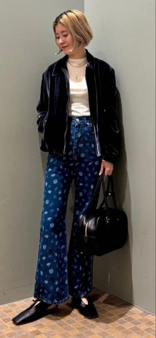MACPHEE フラワープリントデニム　フレアパンツsize 32