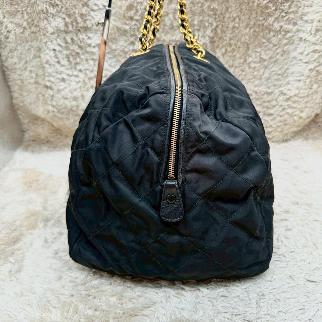 【美品】プラダ ボストンバッグ ブラック ナイロン キルティング 三角ロゴ