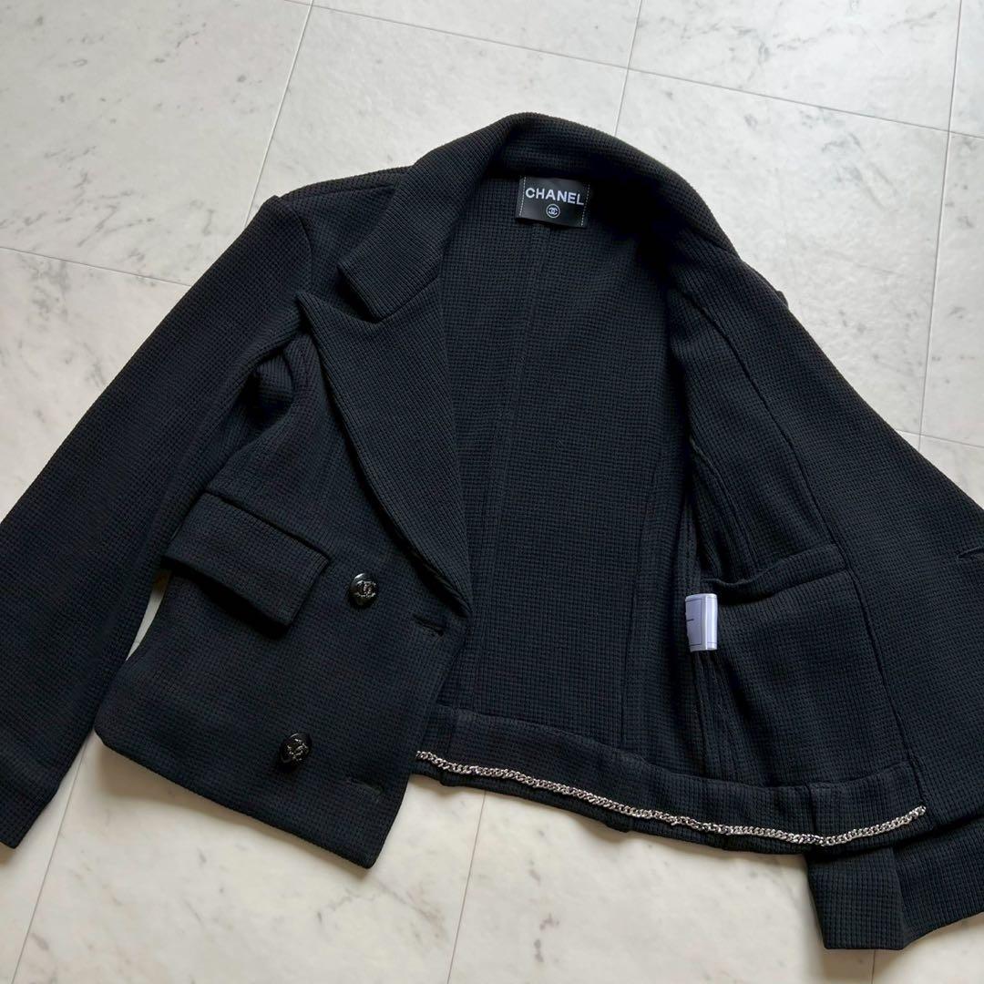 CHANEL 21C ラインストーンココマークボタン ワッフルダブルジャケット