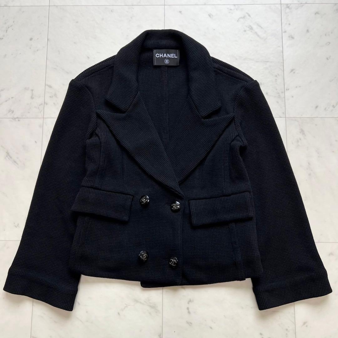 CHANEL 21C ラインストーンココマークボタン ワッフルダブルジャケット