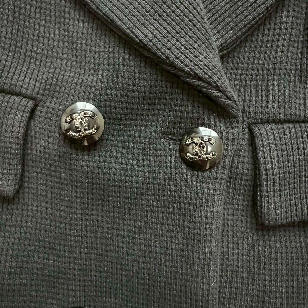 CHANEL 21C ラインストーンココマークボタン ワッフルダブルジャケット