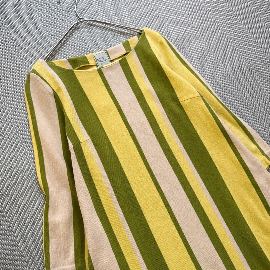 美品 シビラ Sybilla 七分袖 コットン100% ワンピース ストライプ
