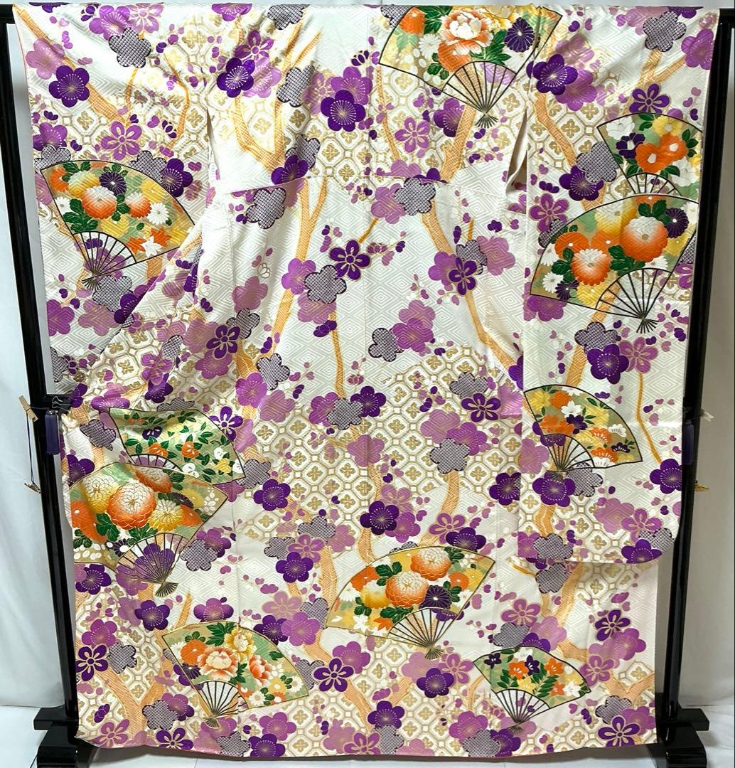 b761 正絹　振袖　金箔　金駒刺繍　トールサイズ　着物