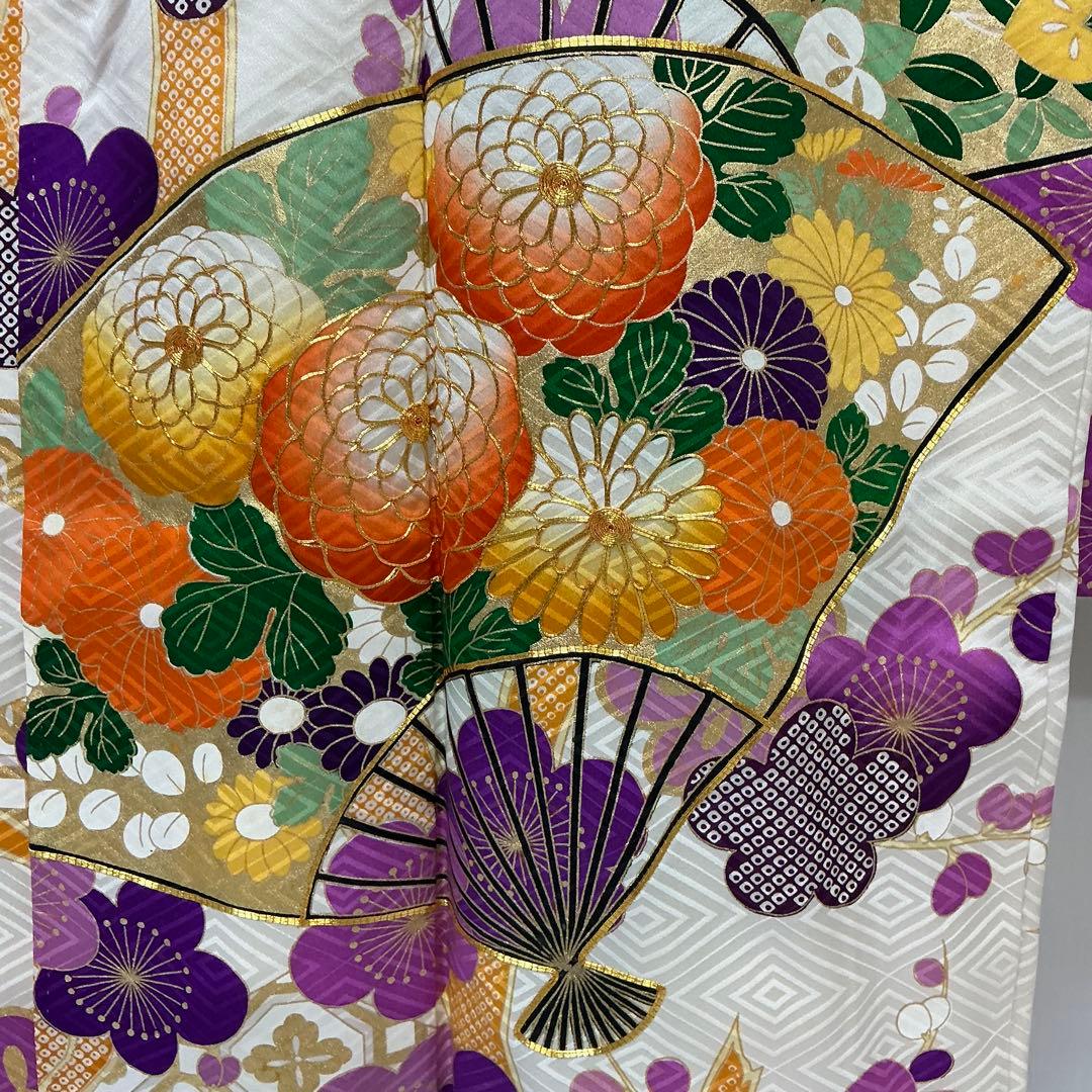 b761 正絹　振袖　金箔　金駒刺繍　トールサイズ　着物