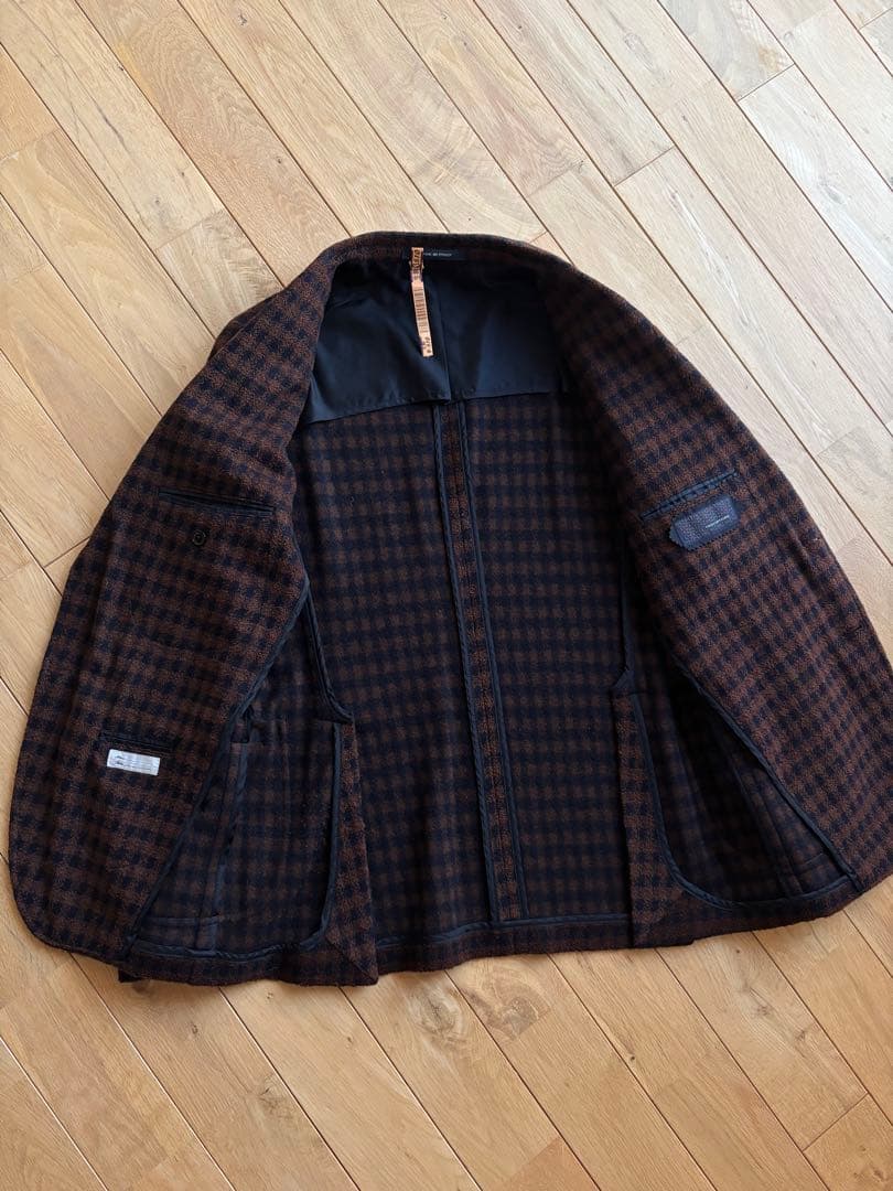 美品　タリアトーレ ウールパイルジャケット 48 秋冬向け ブラウン系チェック