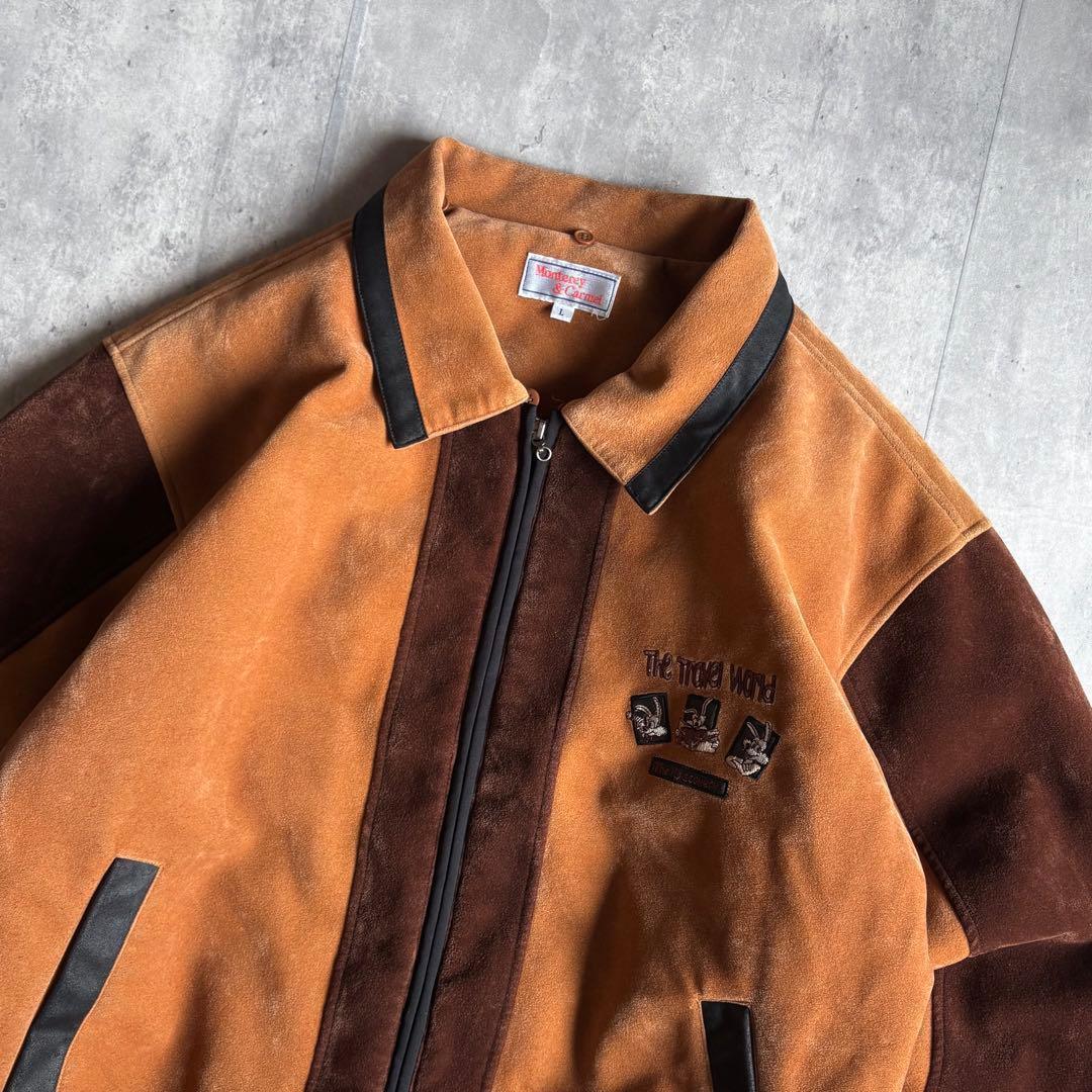 【90s vintage】ジップブルゾン　スイングトップ　ベロア　好配色　短丈