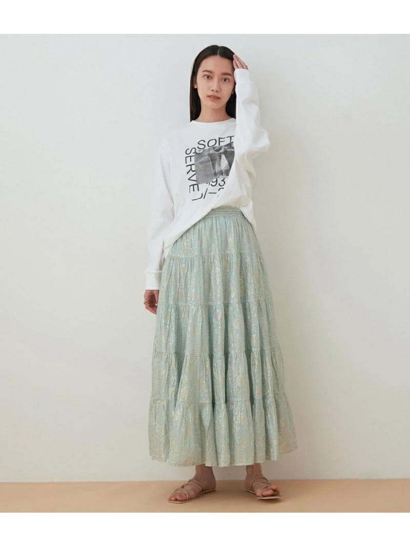新品 ne Quittez pas ゴールドプリントスカート ティアード