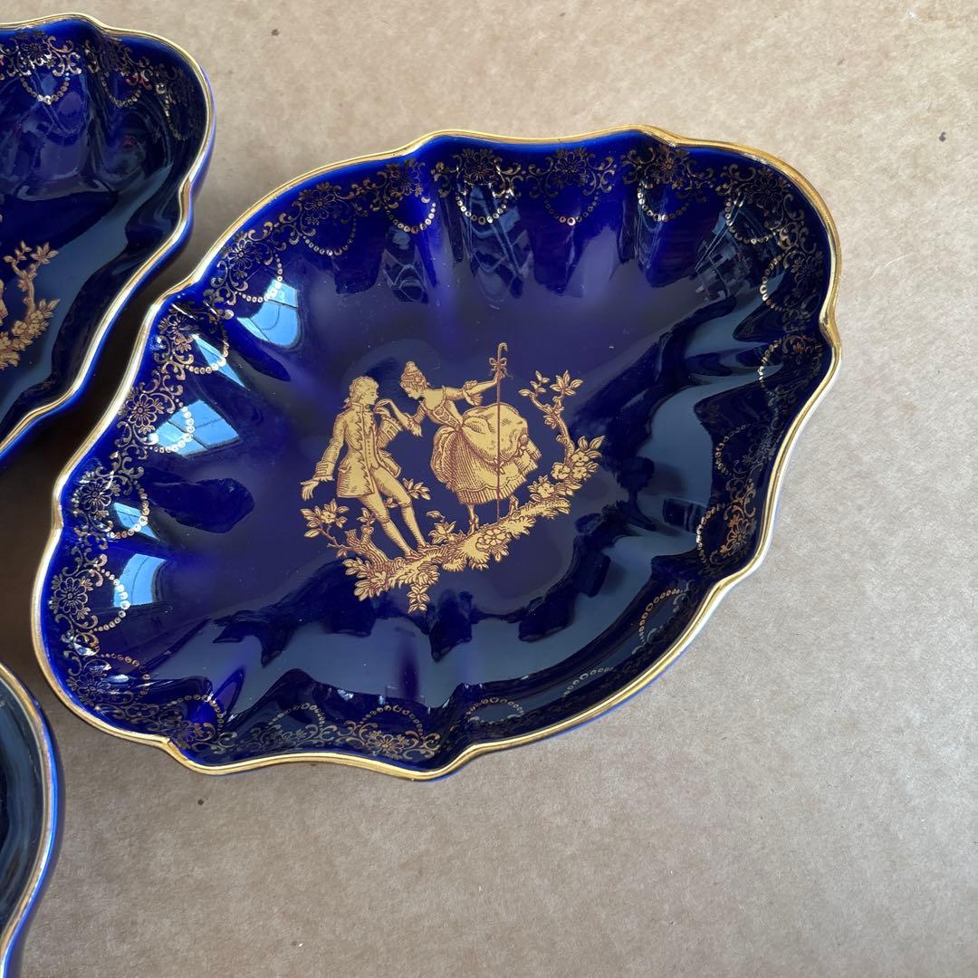【フランス製】リモージュ Limoges ブルー 金彩 3枚セット 大皿 小皿