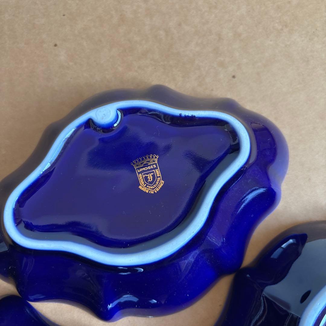 【フランス製】リモージュ Limoges ブルー 金彩 3枚セット 大皿 小皿