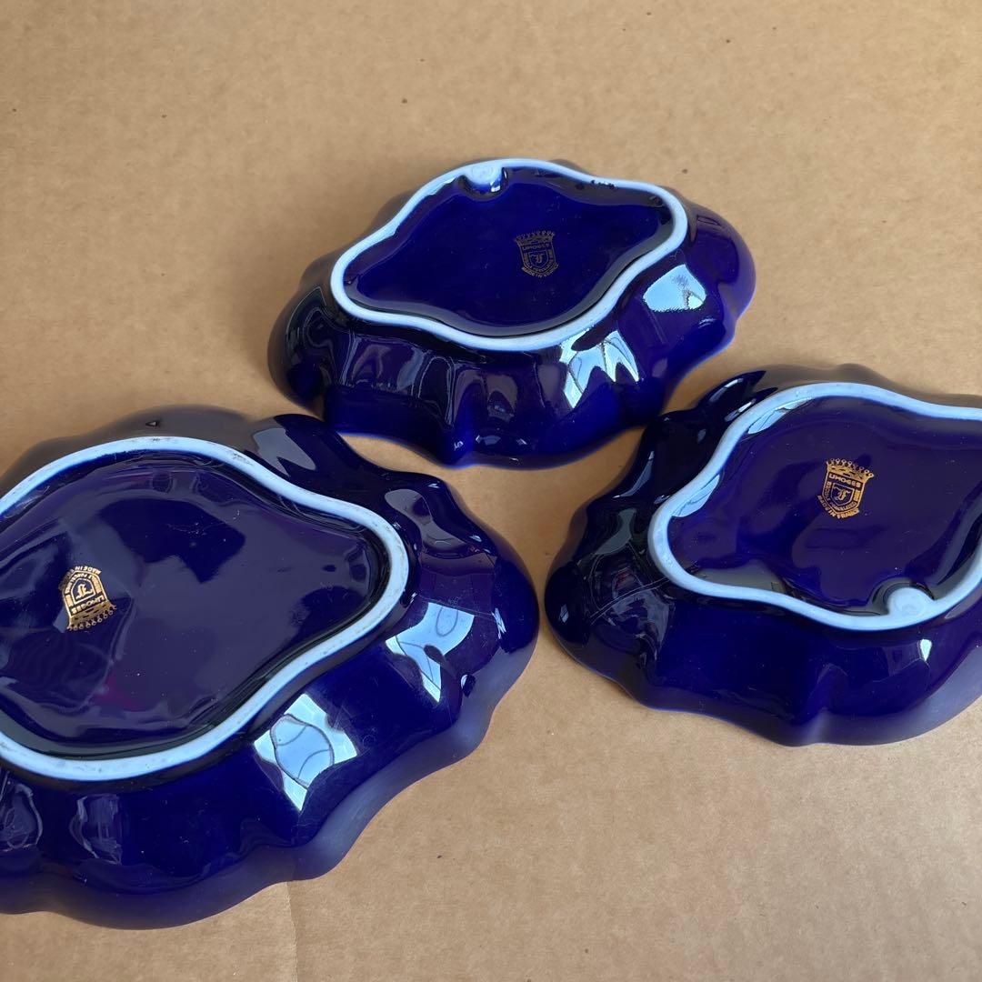 【フランス製】リモージュ Limoges ブルー 金彩 3枚セット 大皿 小皿