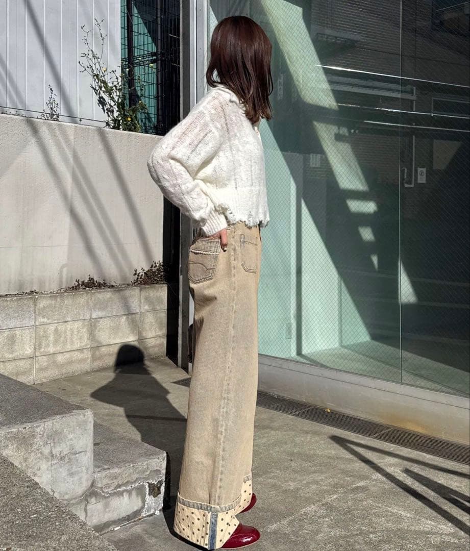 CIAOPANIC ロールアップドットワイドデニムパンツ　ブラウン