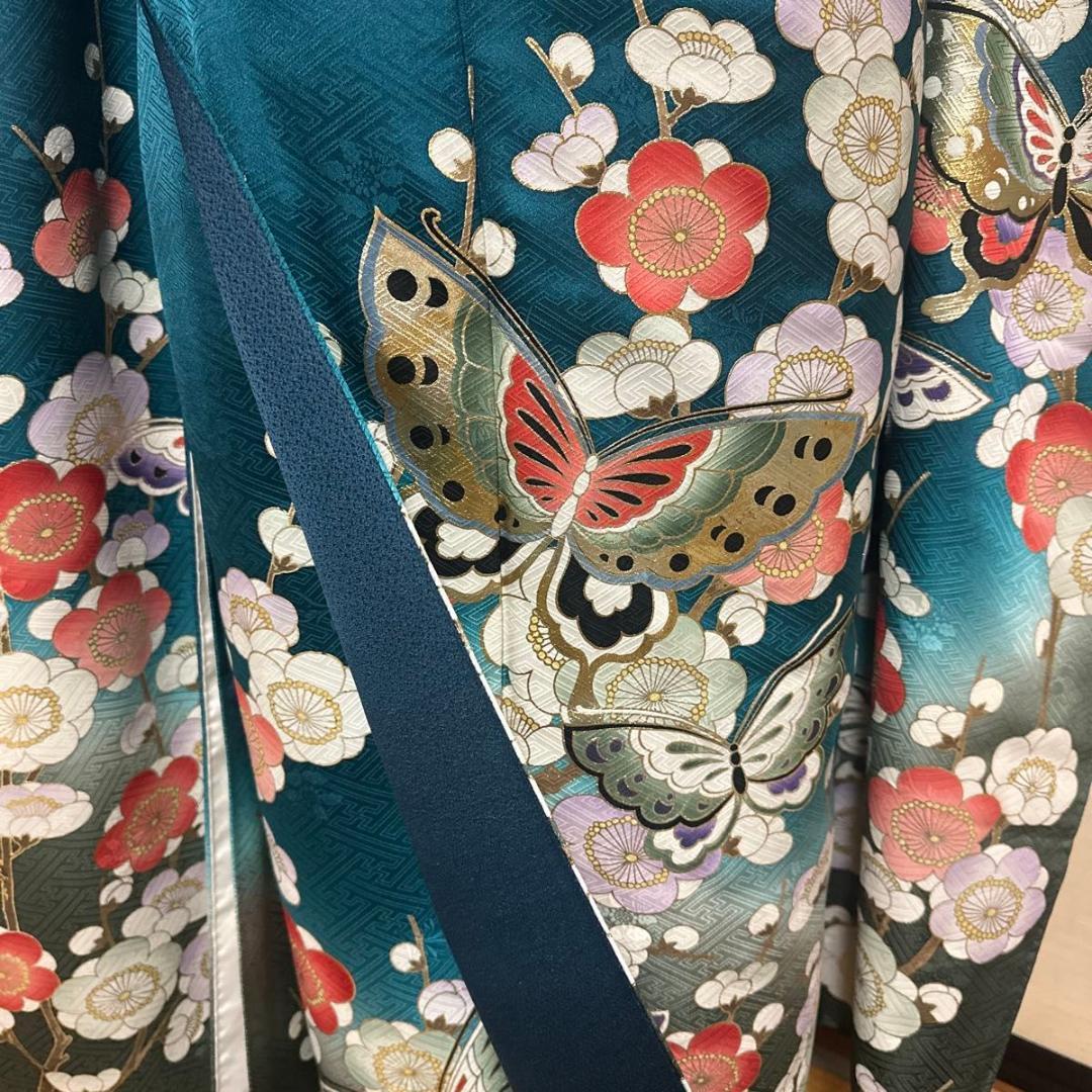 蝶舞う青緑×黒 クールビューティー♡振袖フルセット　成人式前撮り