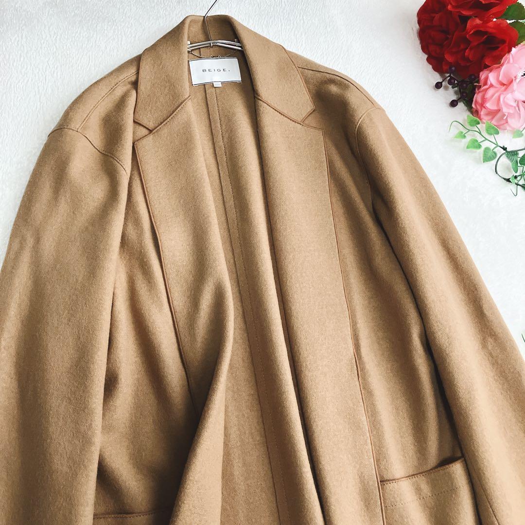 美品/ベイジ BEIGE★ウールリバーコート ボタンレス ロングチェスターコート