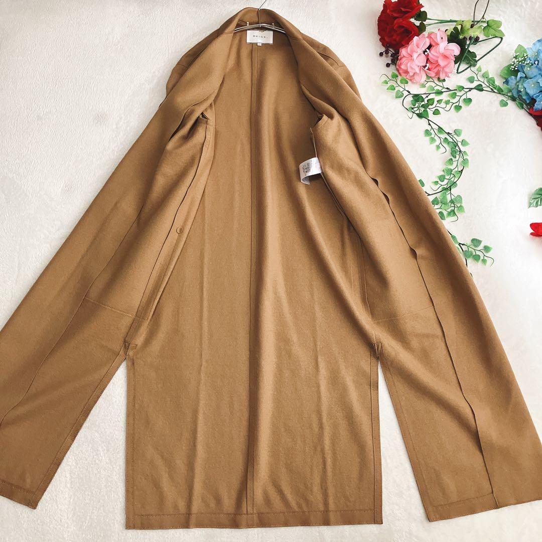 美品/ベイジ BEIGE★ウールリバーコート ボタンレス ロングチェスターコート