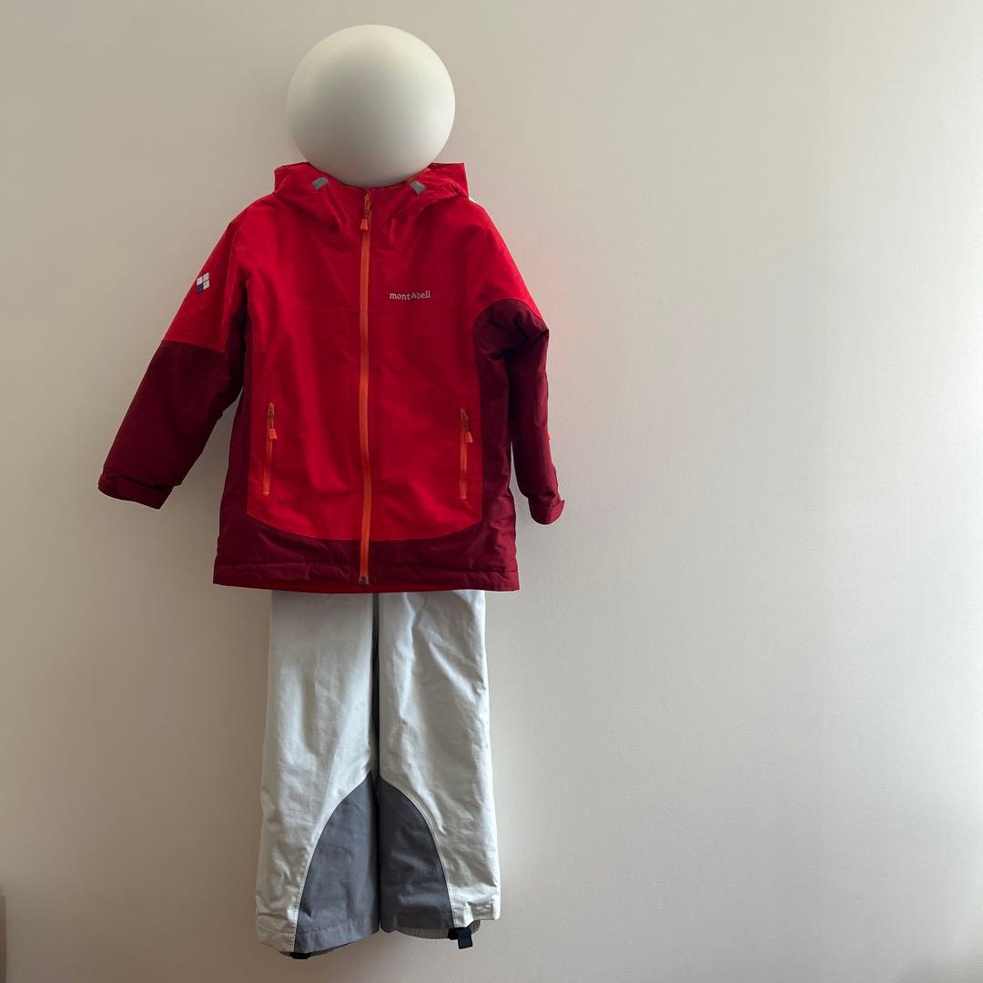 mont-bell、モンベル、スノーウエア、size120、赤×白