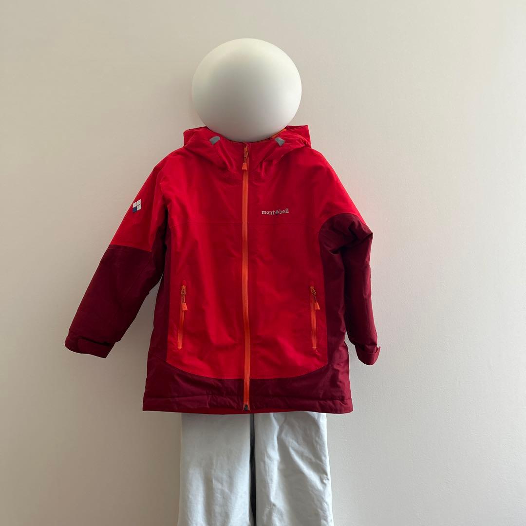 mont-bell、モンベル、スノーウエア、size120、赤×白