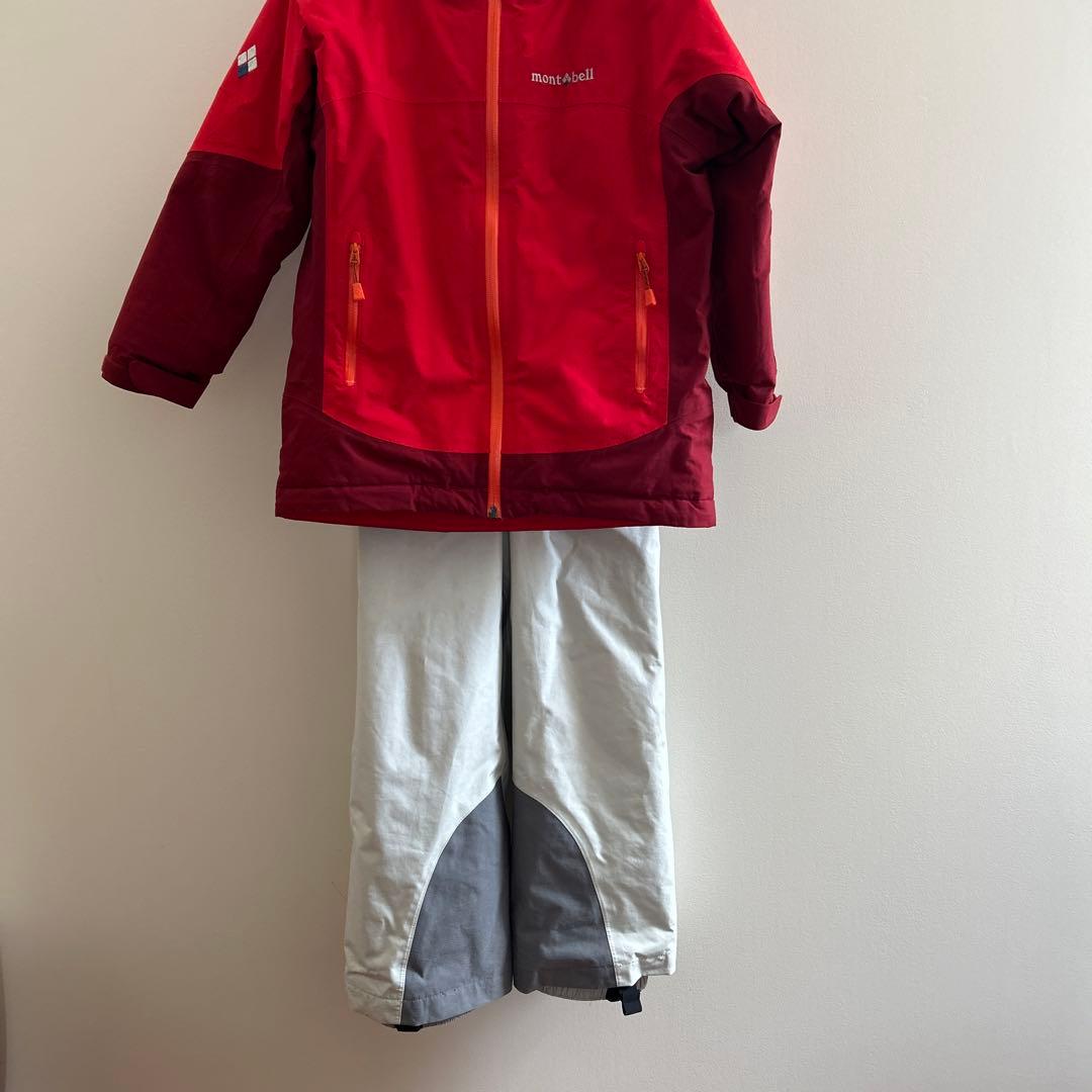 mont-bell、モンベル、スノーウエア、size120、赤×白