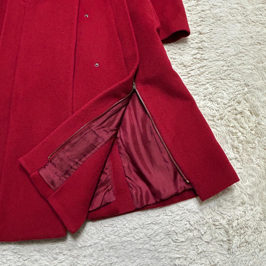 美品 AKRIS アクリス カシミヤ混 スタンドカラー ロングコート 赤系
