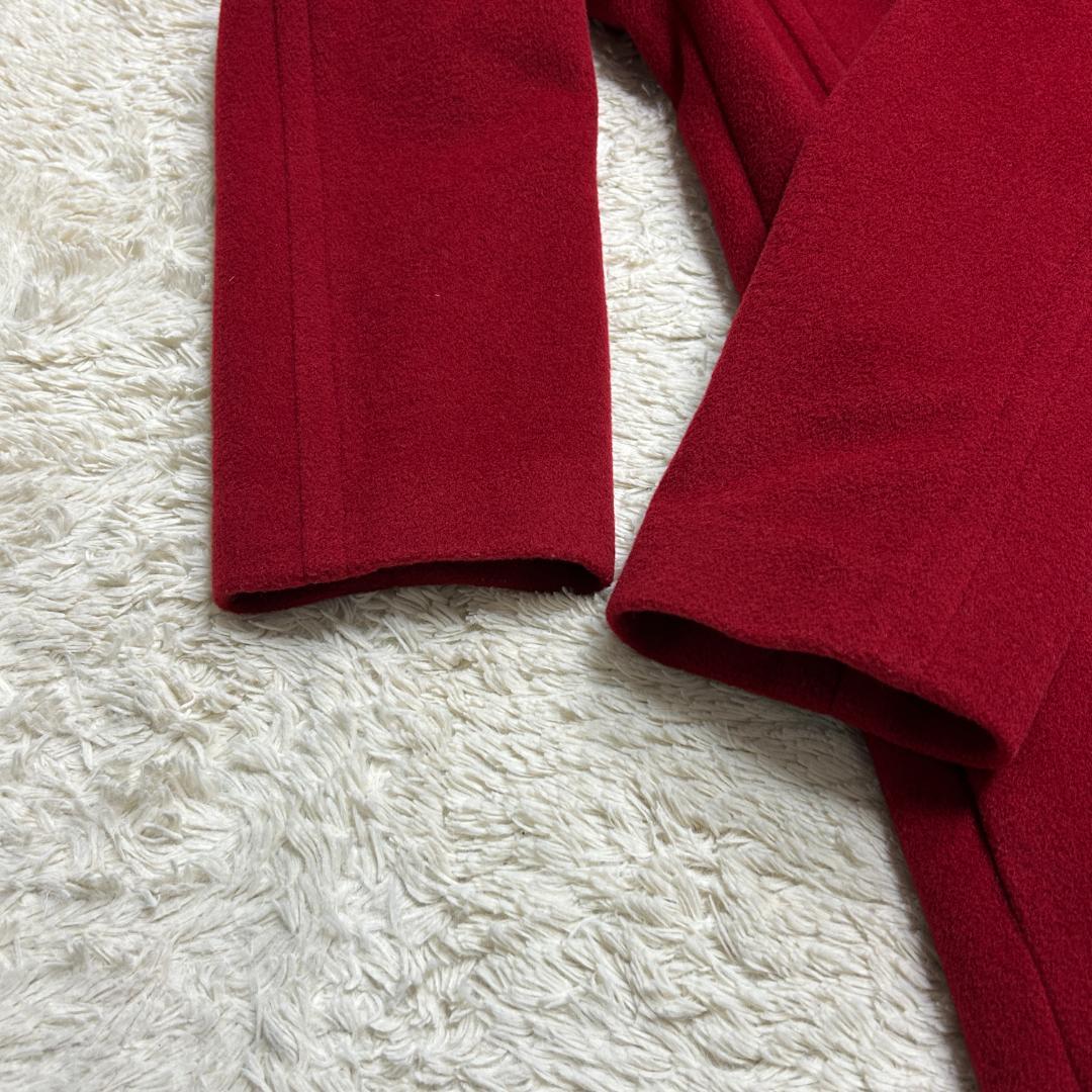 美品 AKRIS アクリス カシミヤ混 スタンドカラー ロングコート 赤系