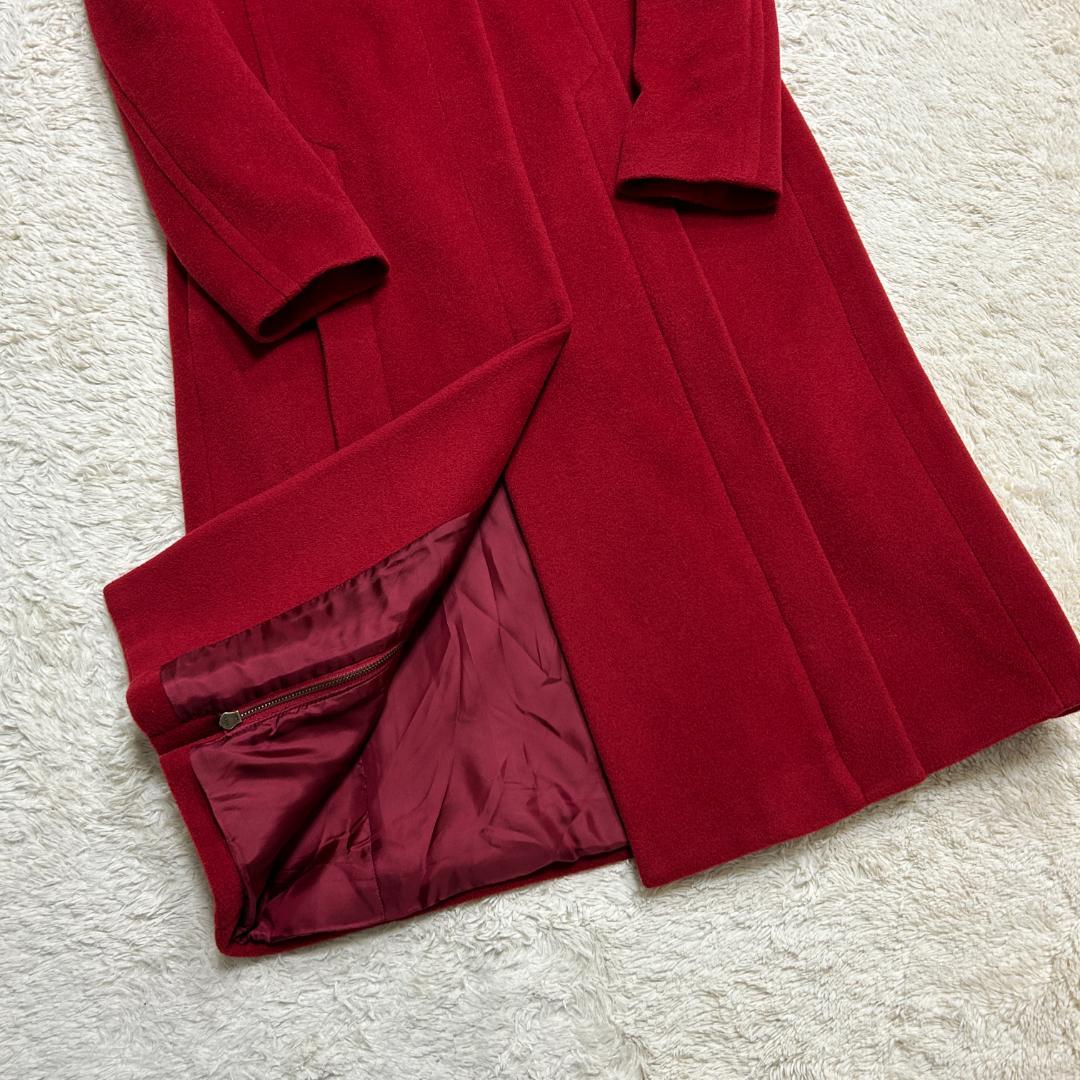 美品 AKRIS アクリス カシミヤ混 スタンドカラー ロングコート 赤系