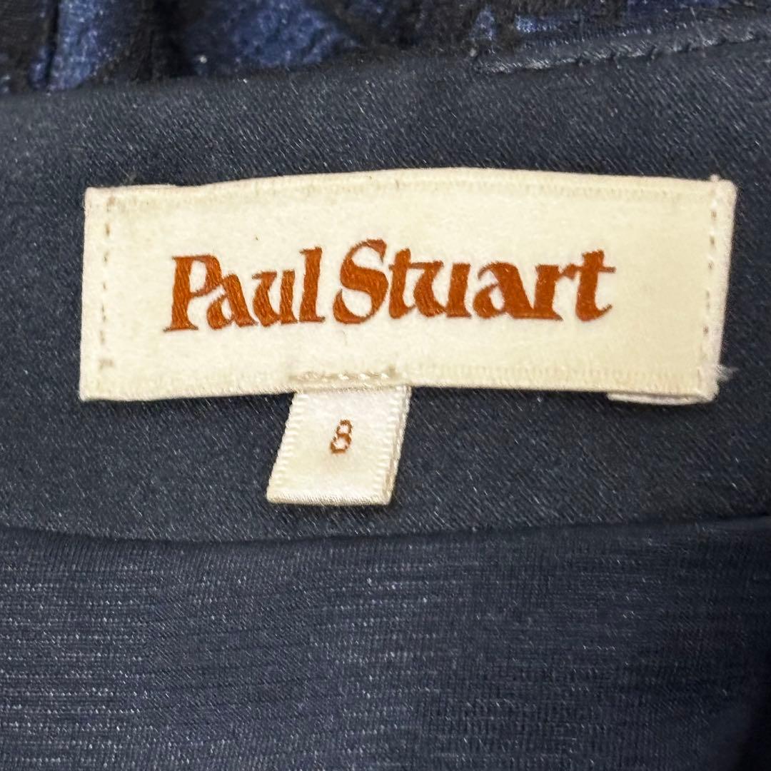 【Paul Stuart 】ワンピース　七宝模様 上品光沢濃紺サイズ8 (L)