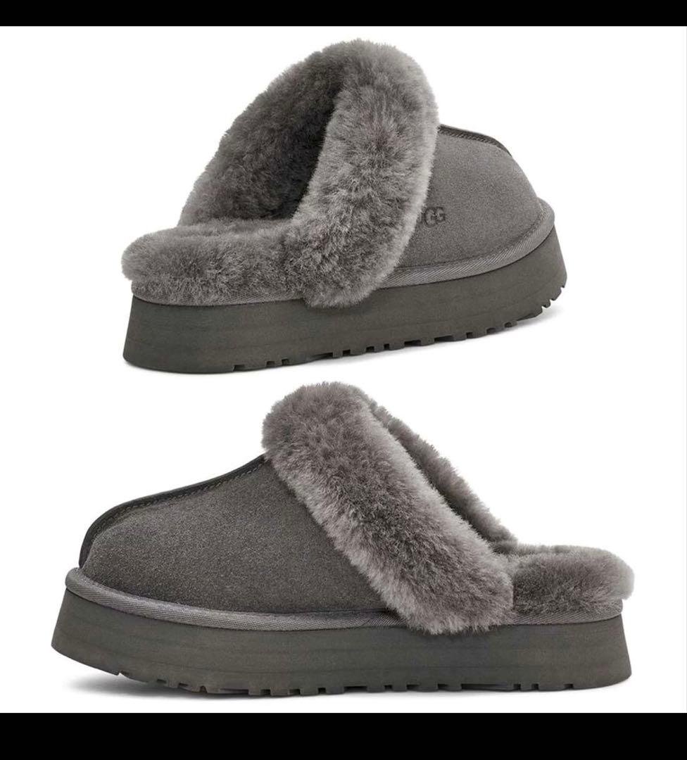 UGG アグ 厚底 スリッポン ムートン スリッパ6 23 チャコール美品