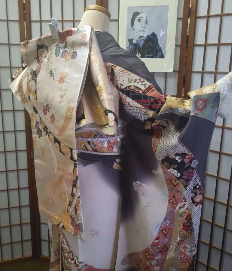 445クラシカル　熨斗　白灰染分け　鈴乃屋振袖正絹8点フルセット　卒業成人式