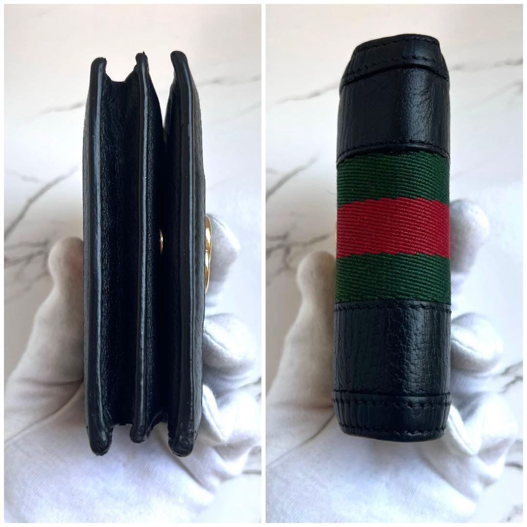 GUCCI ２つ折り財布 GGマーモント オフィディアシェリーライン ブラック
