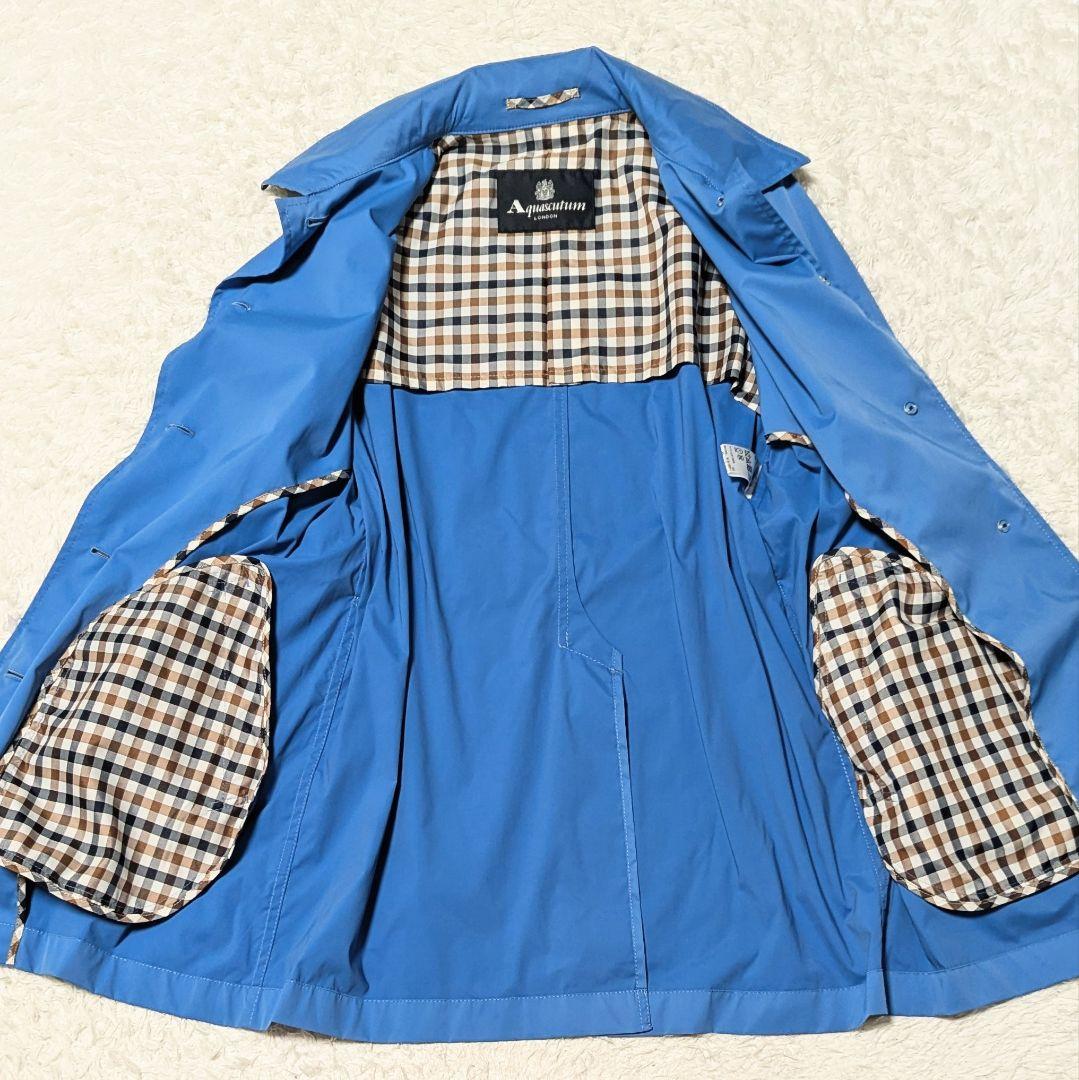 良品◎アクアスキュータム 撥水加工2wayスプリングコート チェック M ブルー