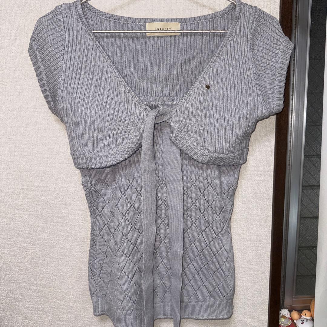 トップス andmary Nana ribbon crochet set blue