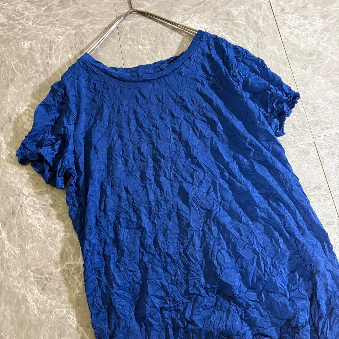 PLEATS PLEASE カットソー　半袖　イッセイミヤケme シワ加工　青