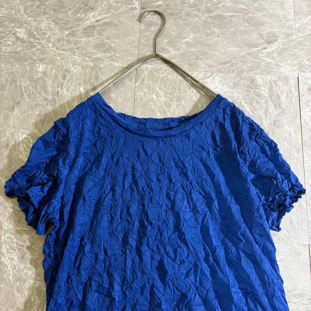 PLEATS PLEASE カットソー　半袖　イッセイミヤケme シワ加工　青