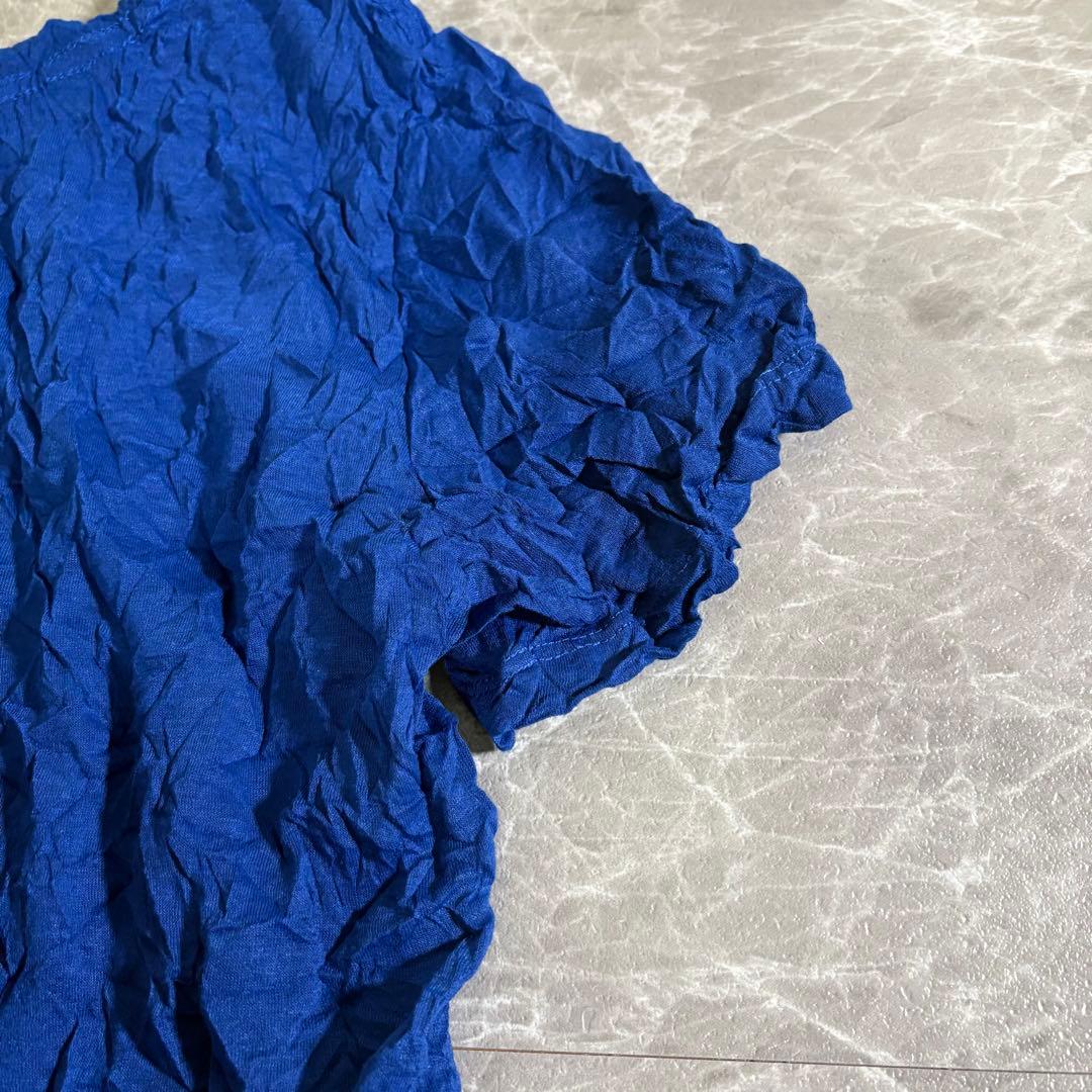 PLEATS PLEASE カットソー　半袖　イッセイミヤケme シワ加工　青