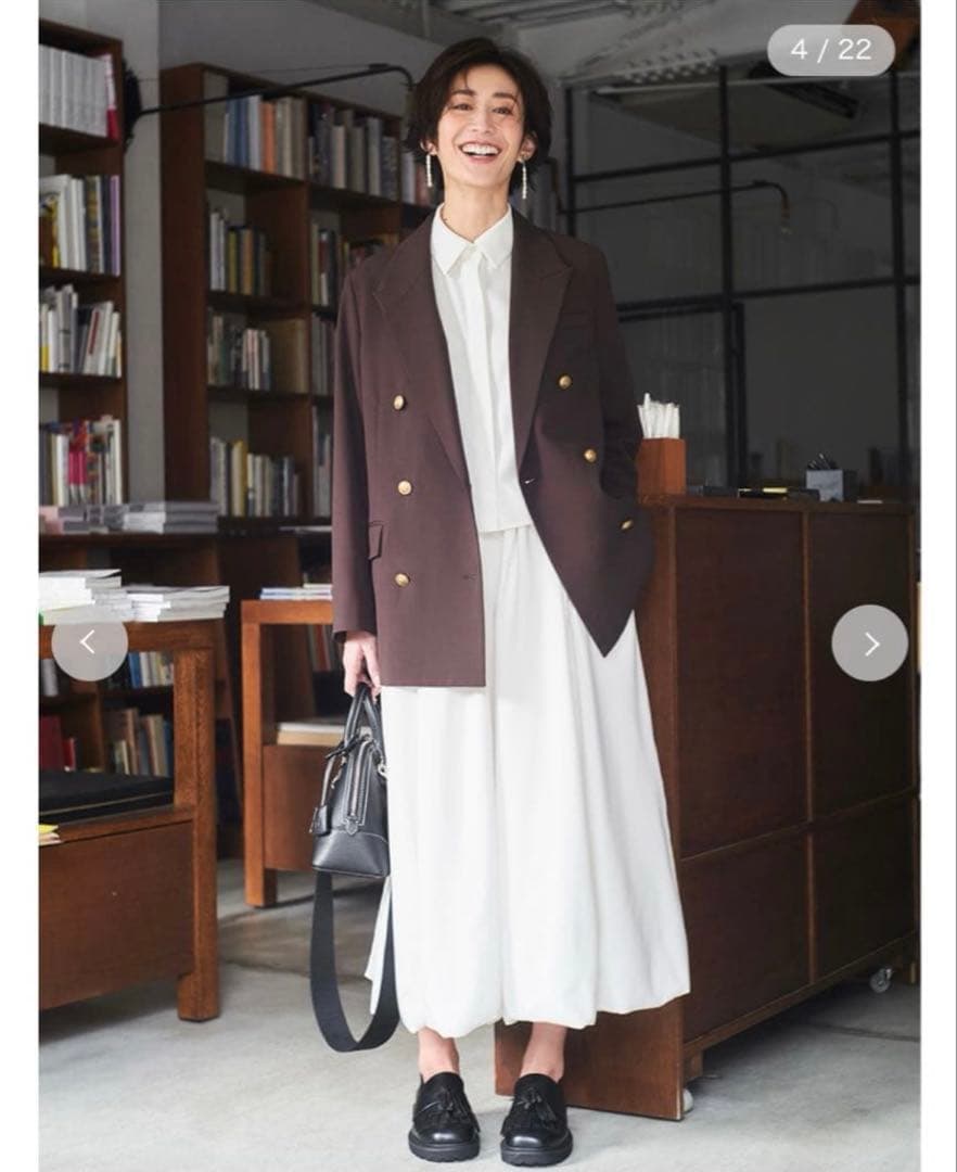金釦ダブルブレストロングブレザー